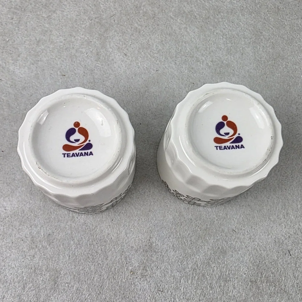 Teavana Fine Porcelain Tea Cups Set of 2 Silver Floral Handleless Discontinued